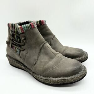 Aetrex Tessa Sweater Ankle Zip Wedge Comfort Bootie Grey Size 7.5/8 Officecore